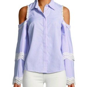 NWT $50 Free Generation striped cold shoulder shirt with wide kimono sleeve Sz M